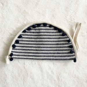 NWOT America & Beyond | Beige/Navy Striped Half Moon Clutch Pouch/Wristlet